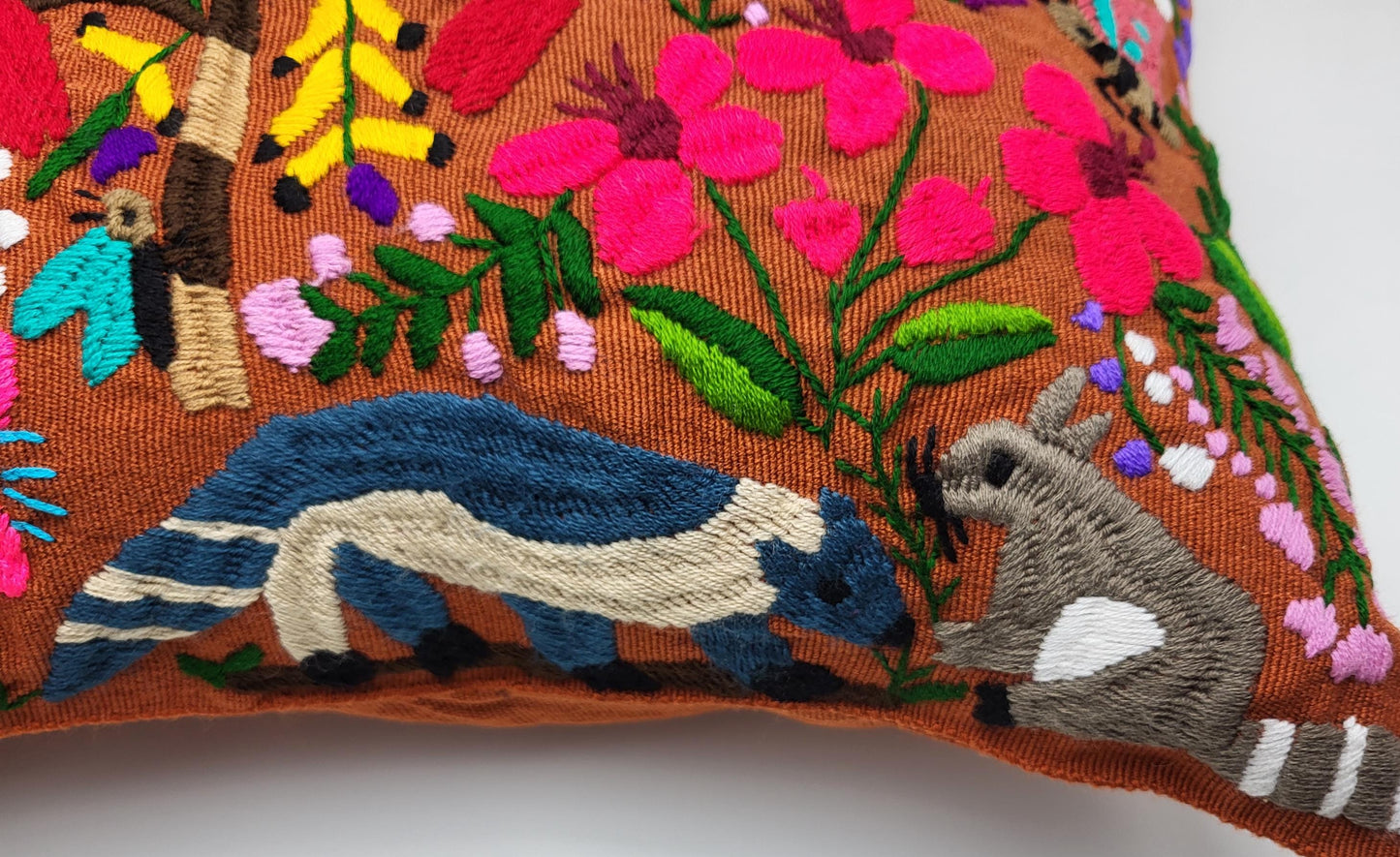 Housse de coussin traditionnelle mexicaine brodée à la main, coussin à imprimé animal, décoration mexicaine colorée