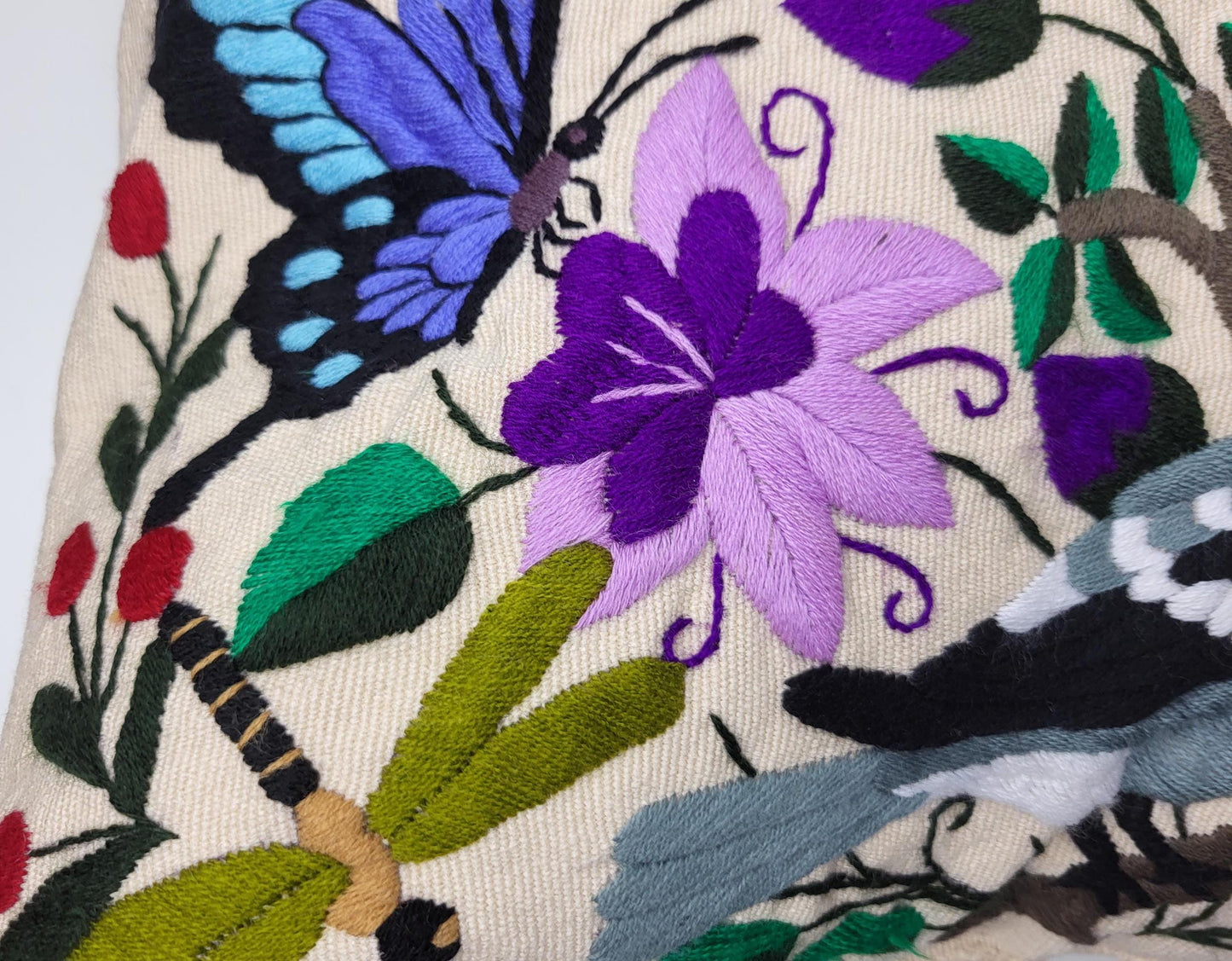 Mexican hand embroidered animal print cushion cover