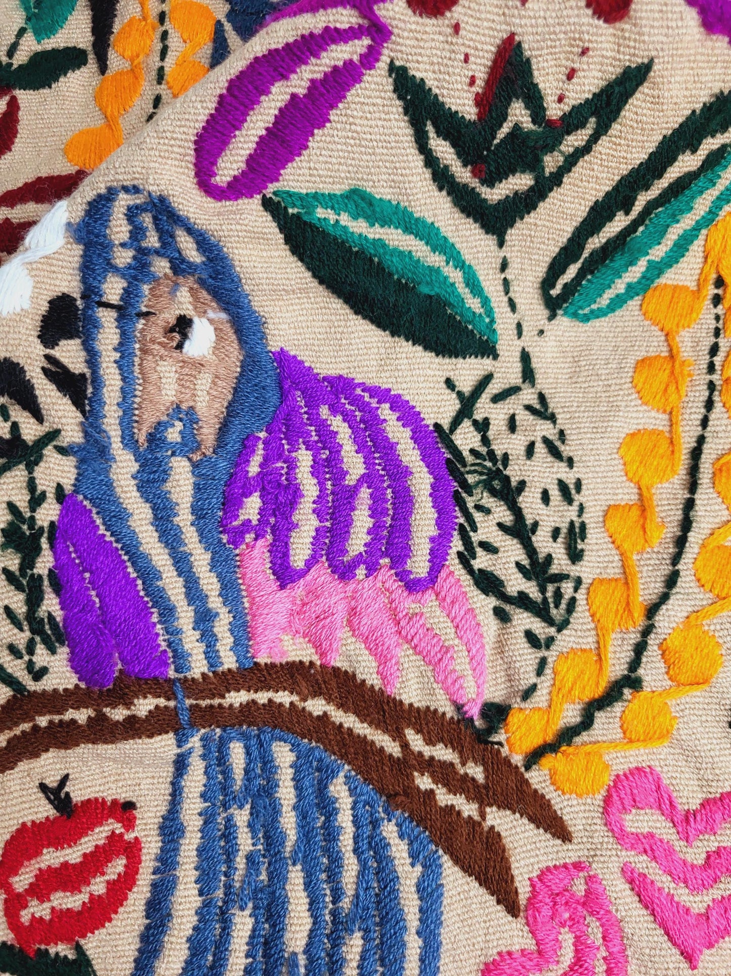Coureur de table mexicain, tissé à la main et brodé, style Chiapas, tenture murale