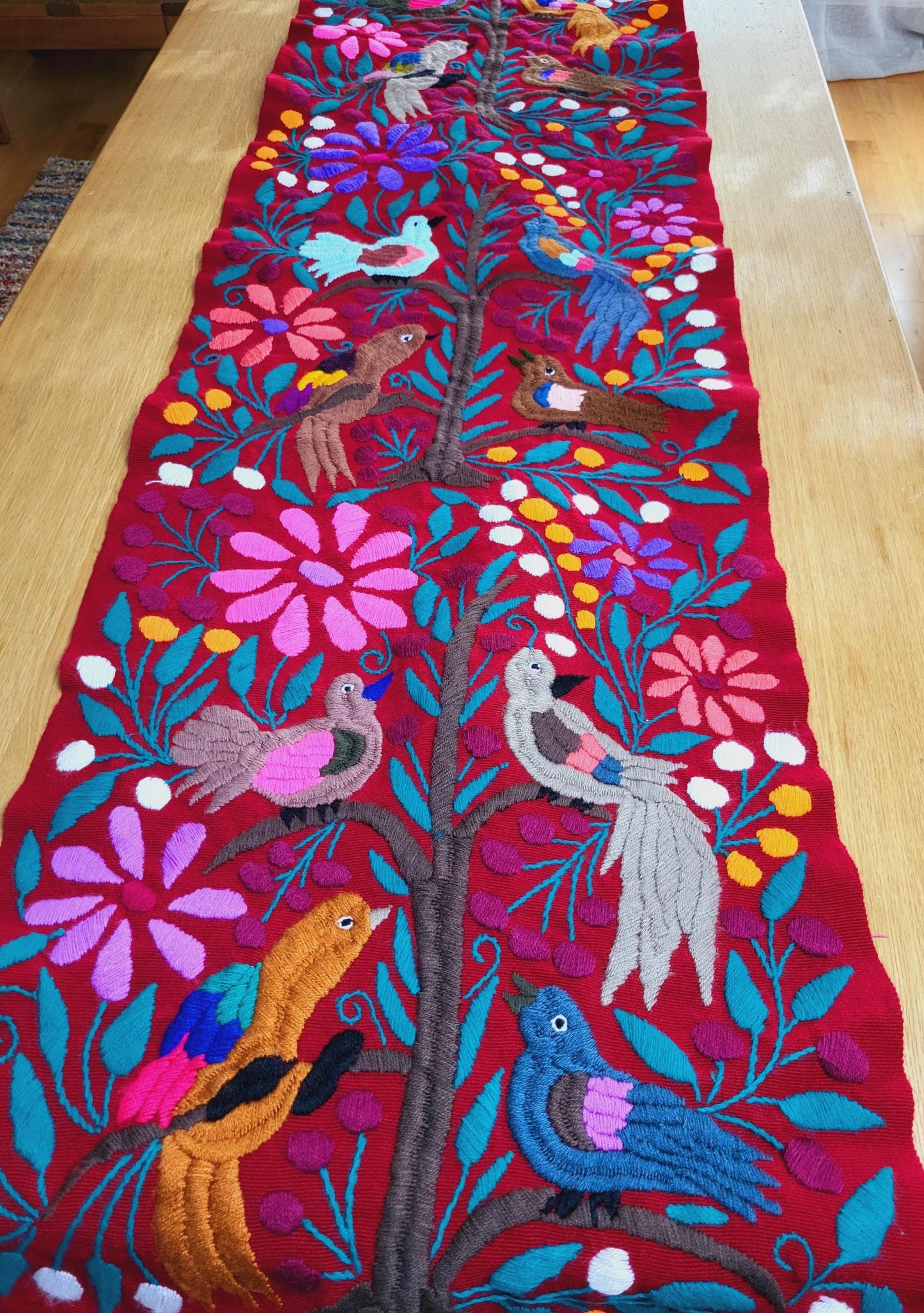 chemin de table mexicain tissé à la main, décoration à motifs animaux, décor coloré, chemin de table vert