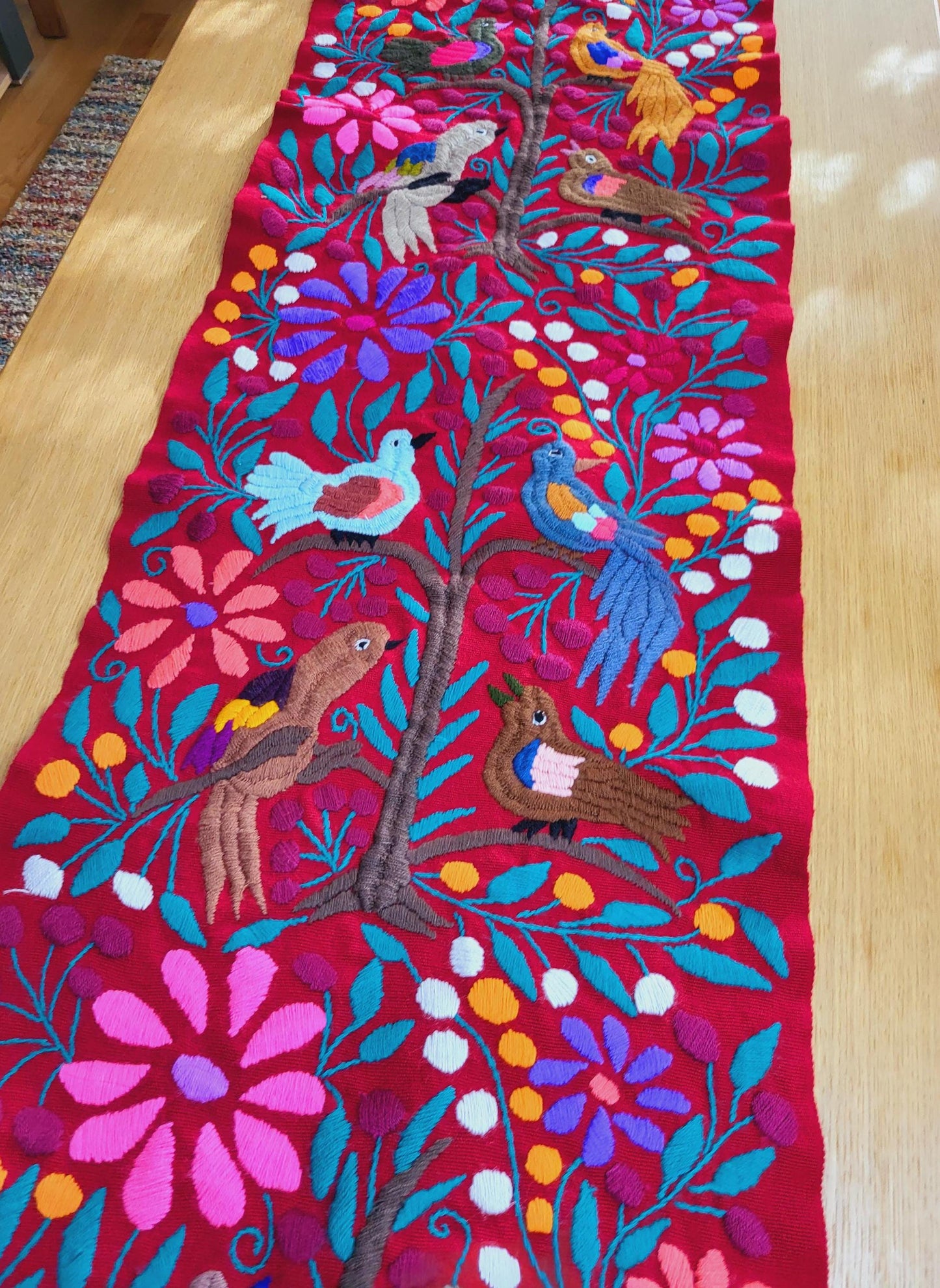 chemin de table mexicain tissé à la main, décoration à motifs animaux, décor coloré, chemin de table vert