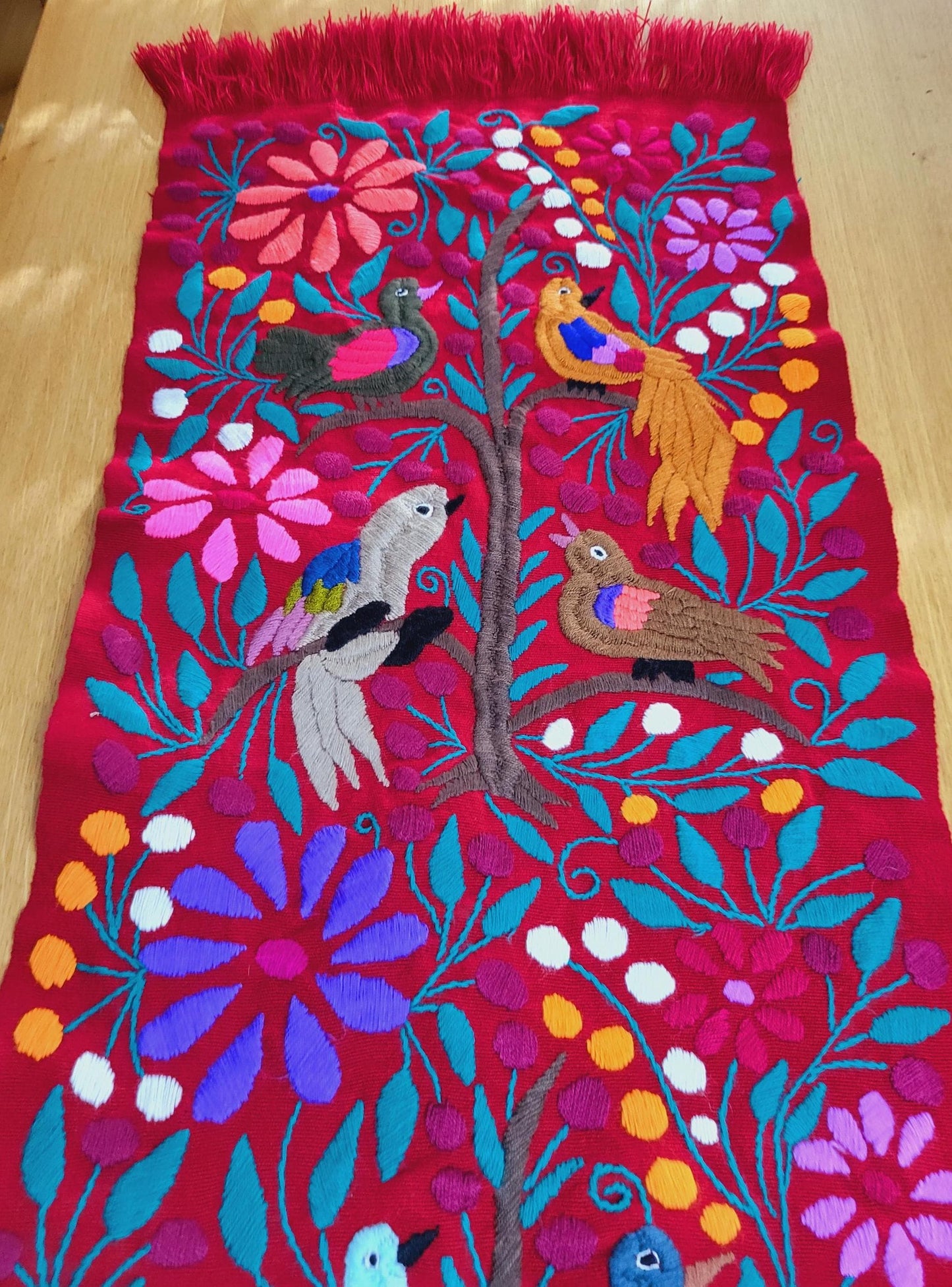chemin de table mexicain tissé à la main, décoration à motifs animaux, décor coloré, chemin de table vert