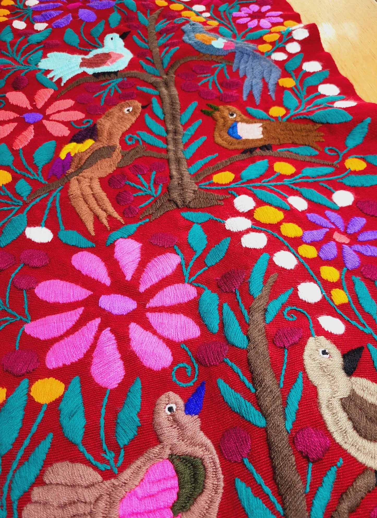 chemin de table mexicain tissé à la main, décoration à motifs animaux, décor coloré, chemin de table vert