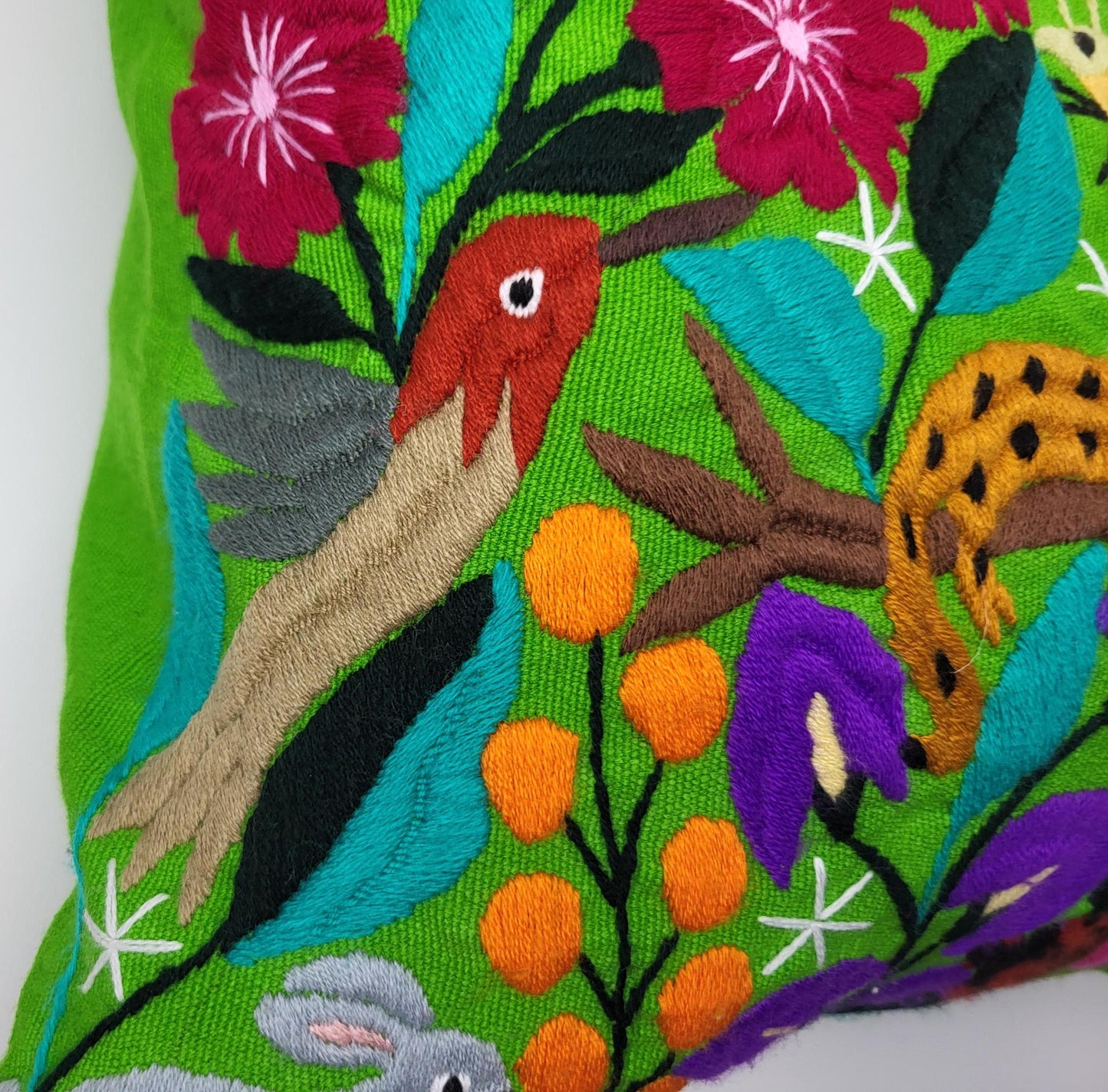 hand embroidered and woven cushion cover, cushion cover with animal pattern