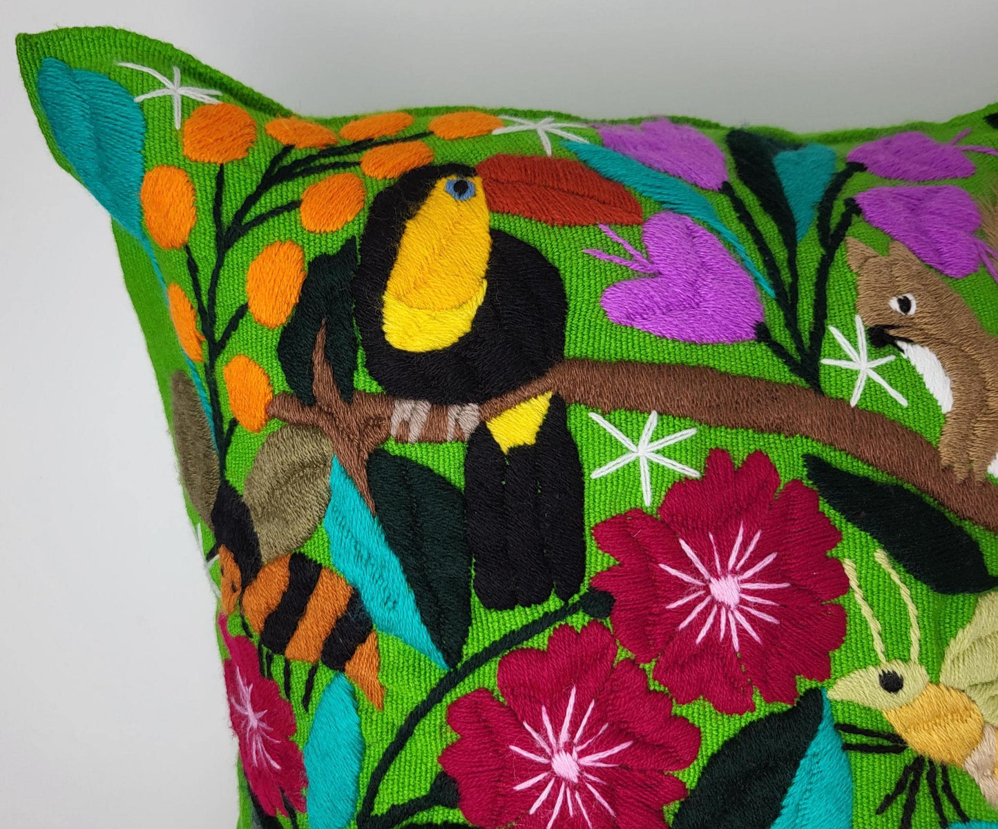 hand embroidered and woven cushion cover, cushion cover with animal pattern