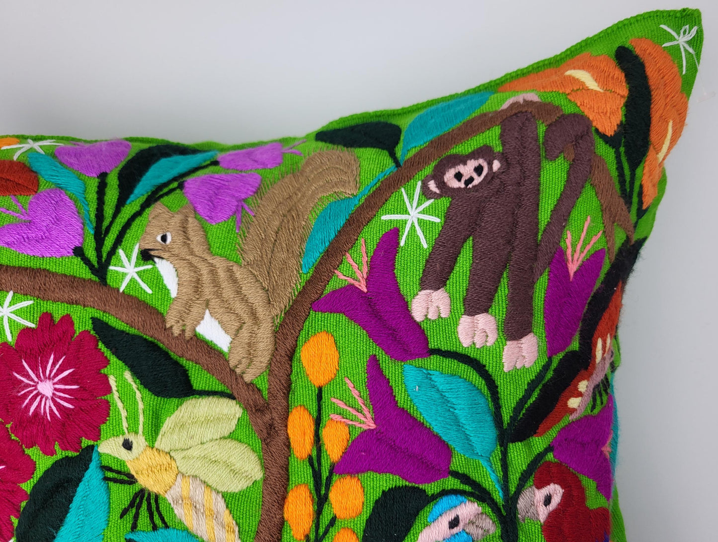 hand embroidered and woven cushion cover, cushion cover with animal pattern