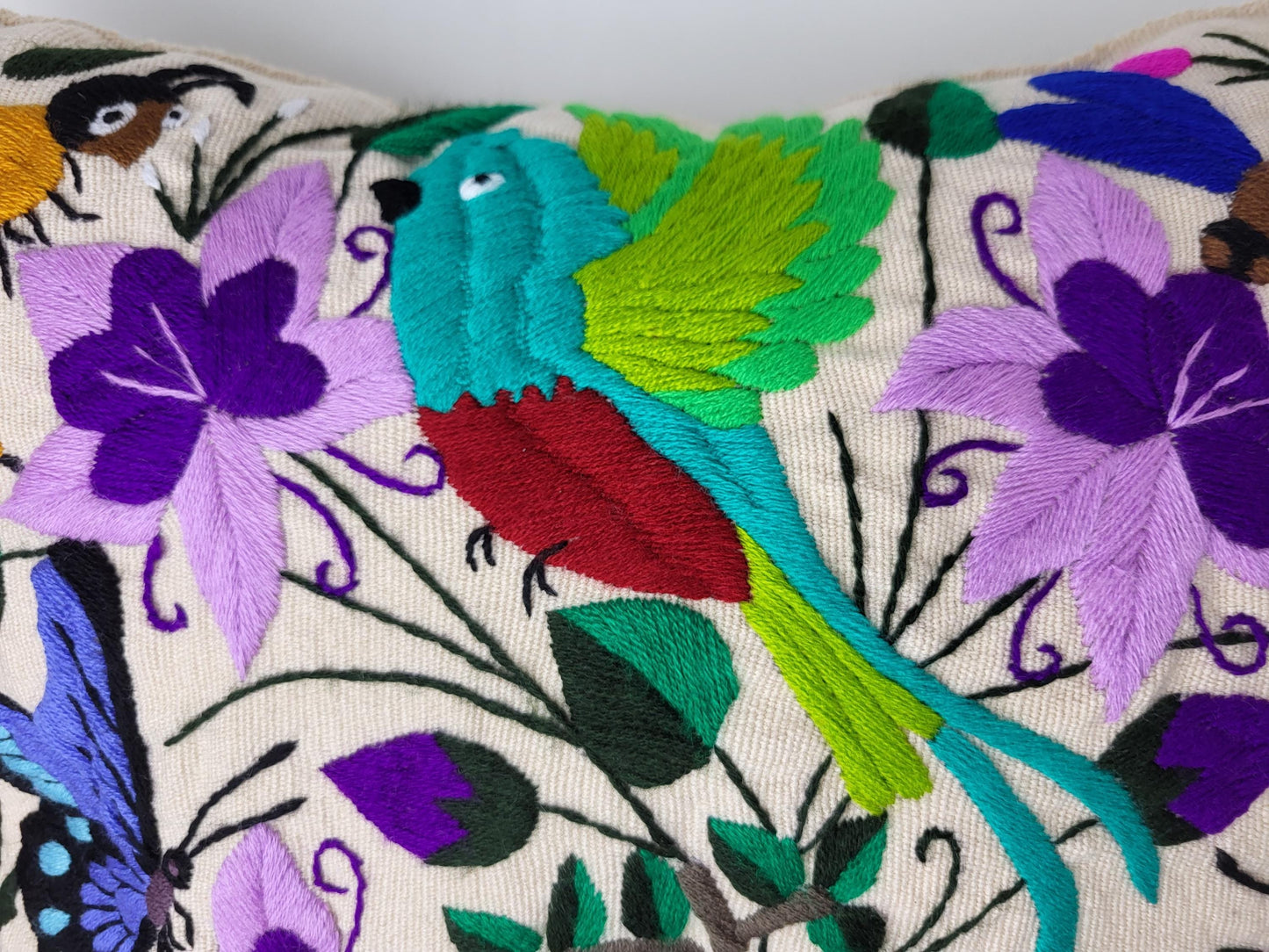 Mexican hand embroidered animal print cushion cover