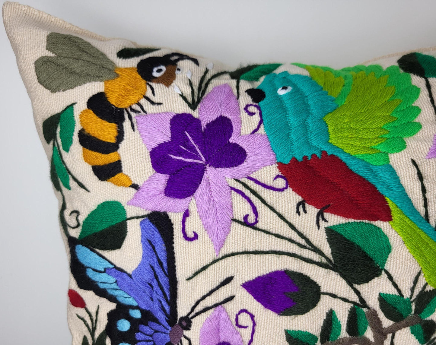 Mexican hand embroidered animal print cushion cover