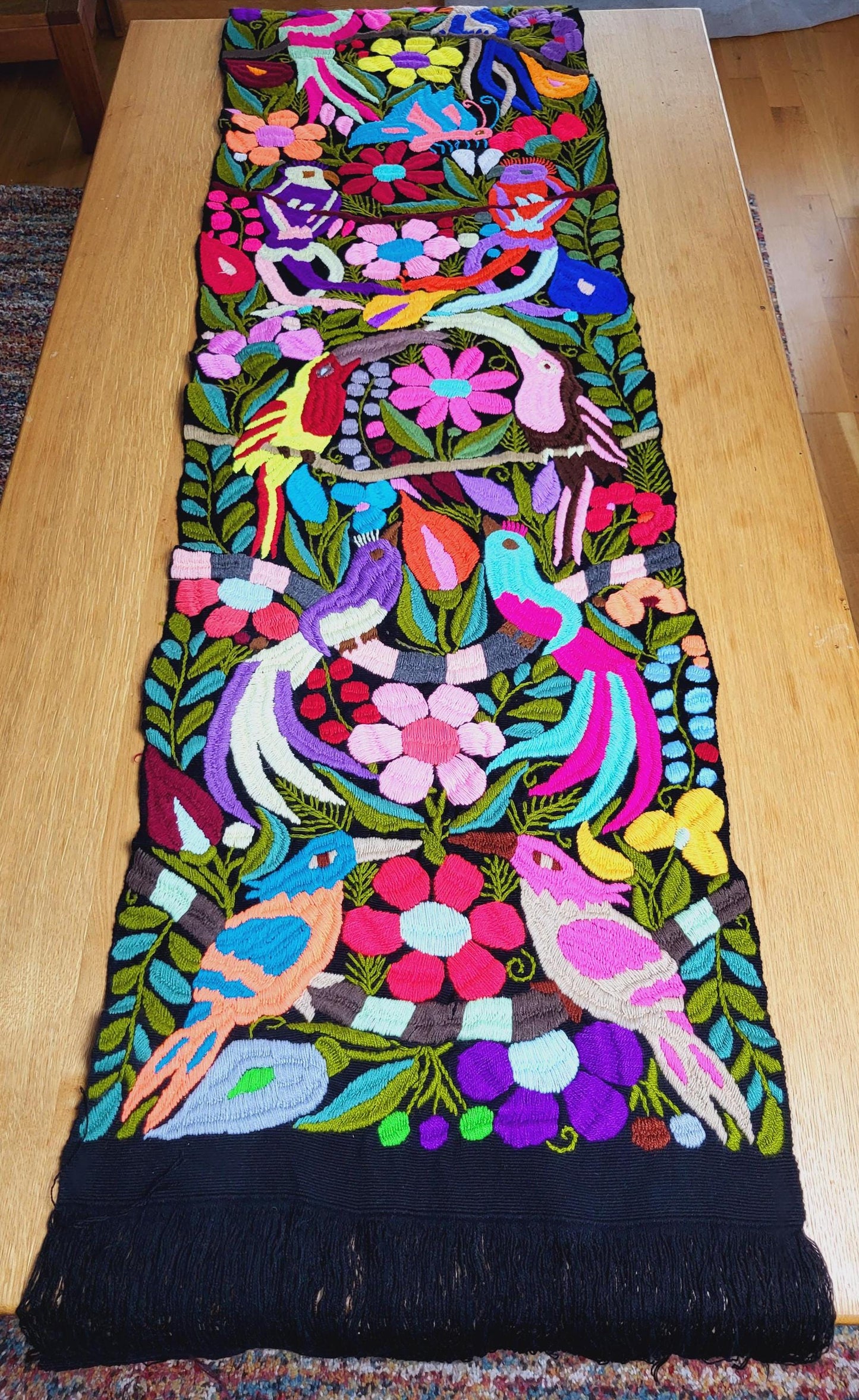 Chemin de table mexicain tissé à la main, chemin de table avec motif animalier, tenture murale, unique