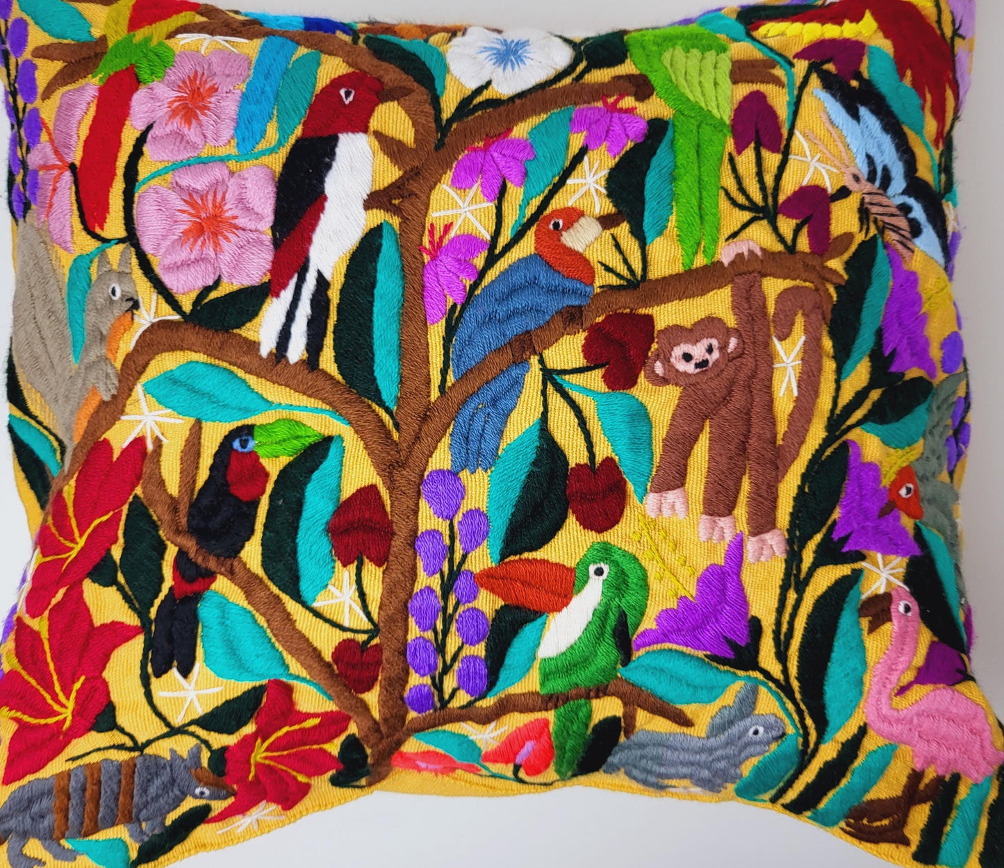mexikanisches Zierkissen Couchkissen mit Tiermotiven handgewebt & bestickt