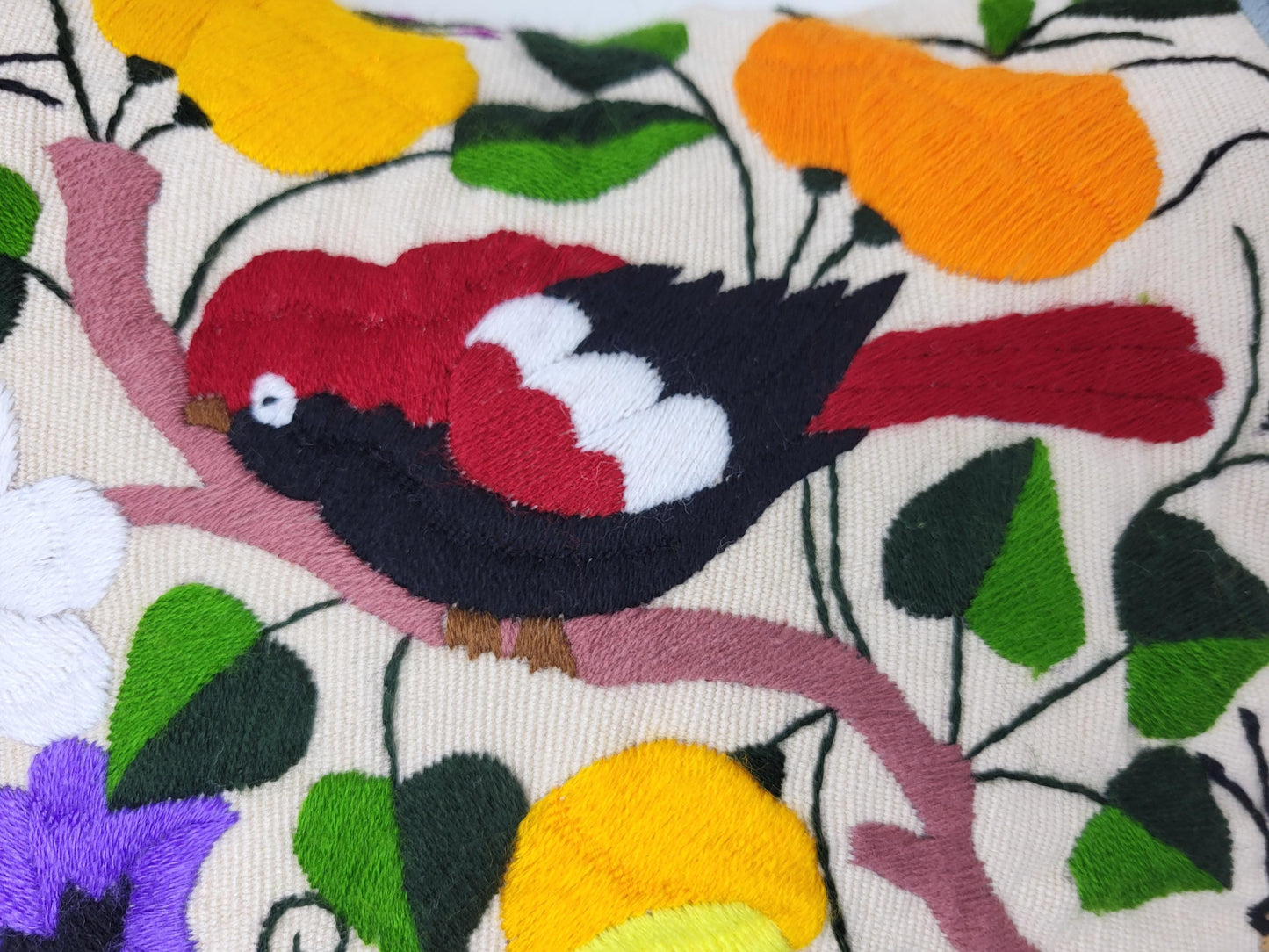 Hand-embroidered and woven Mexican cushion cover with animal pattern β Unique handicrafts from Mexico