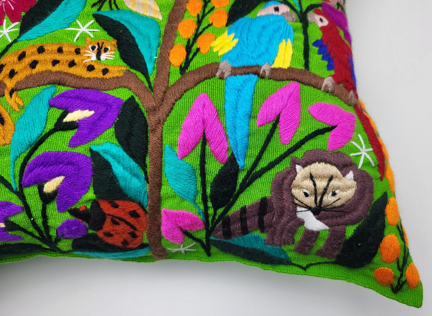 hand embroidered and woven cushion cover, cushion cover with animal pattern