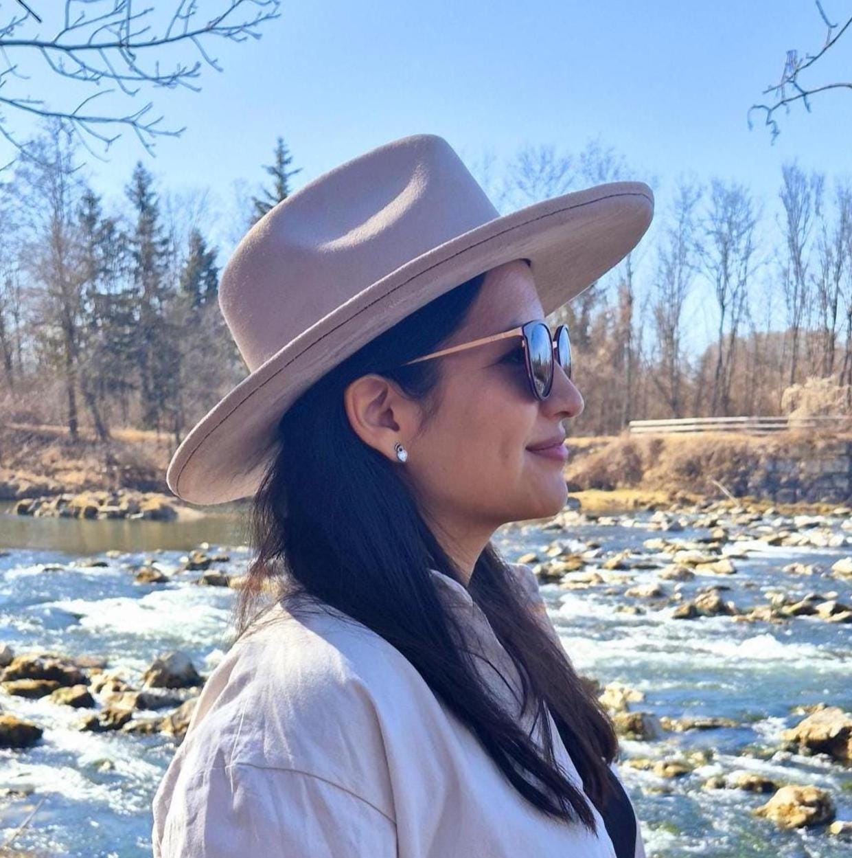 Fedora Hut, handgemachter Hut aus Mexiko, Boho Hut, Beiger Hut mit breiter gebogener Krempe