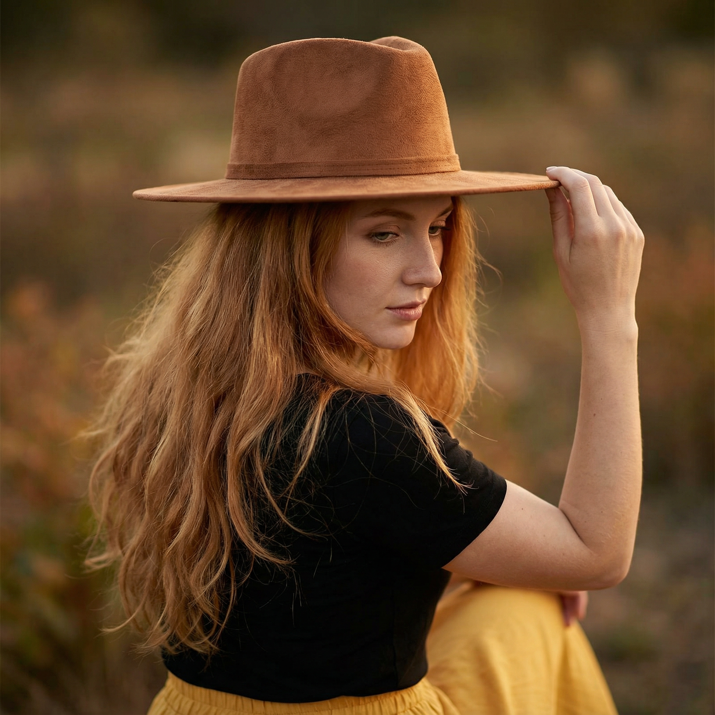 Fedora Hut, handgemachter Hut aus Mexiko, Boho Hut, Ocker Hut
