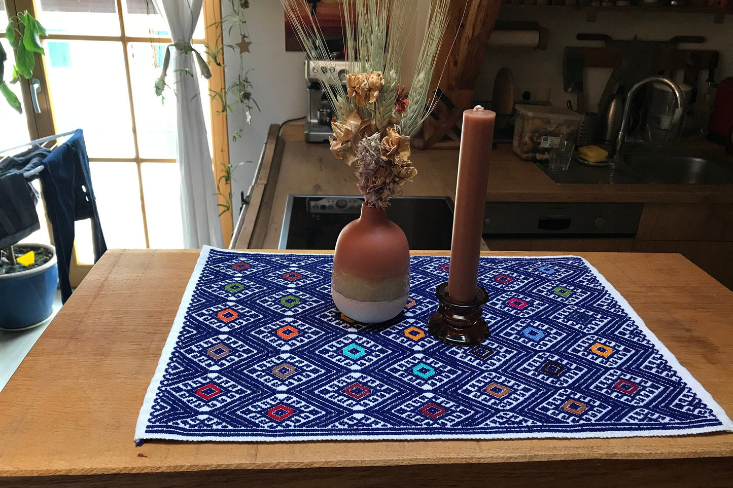 Mexikanischer handbestickter Teppich, Tischteppich, Wandbehang, Untersetzer