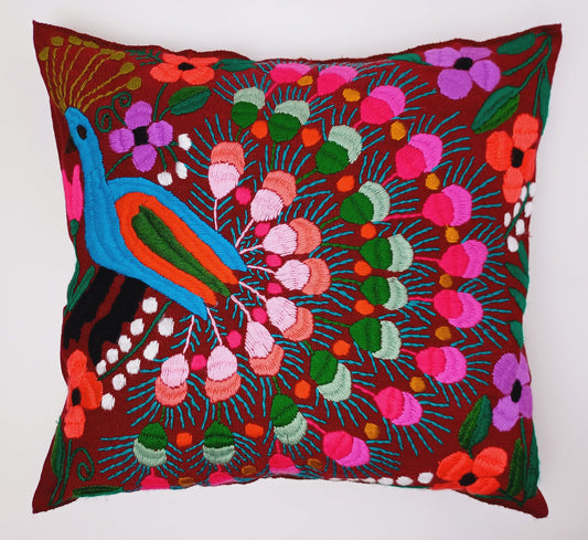 Mexican hand embroidered animal print cushion cover