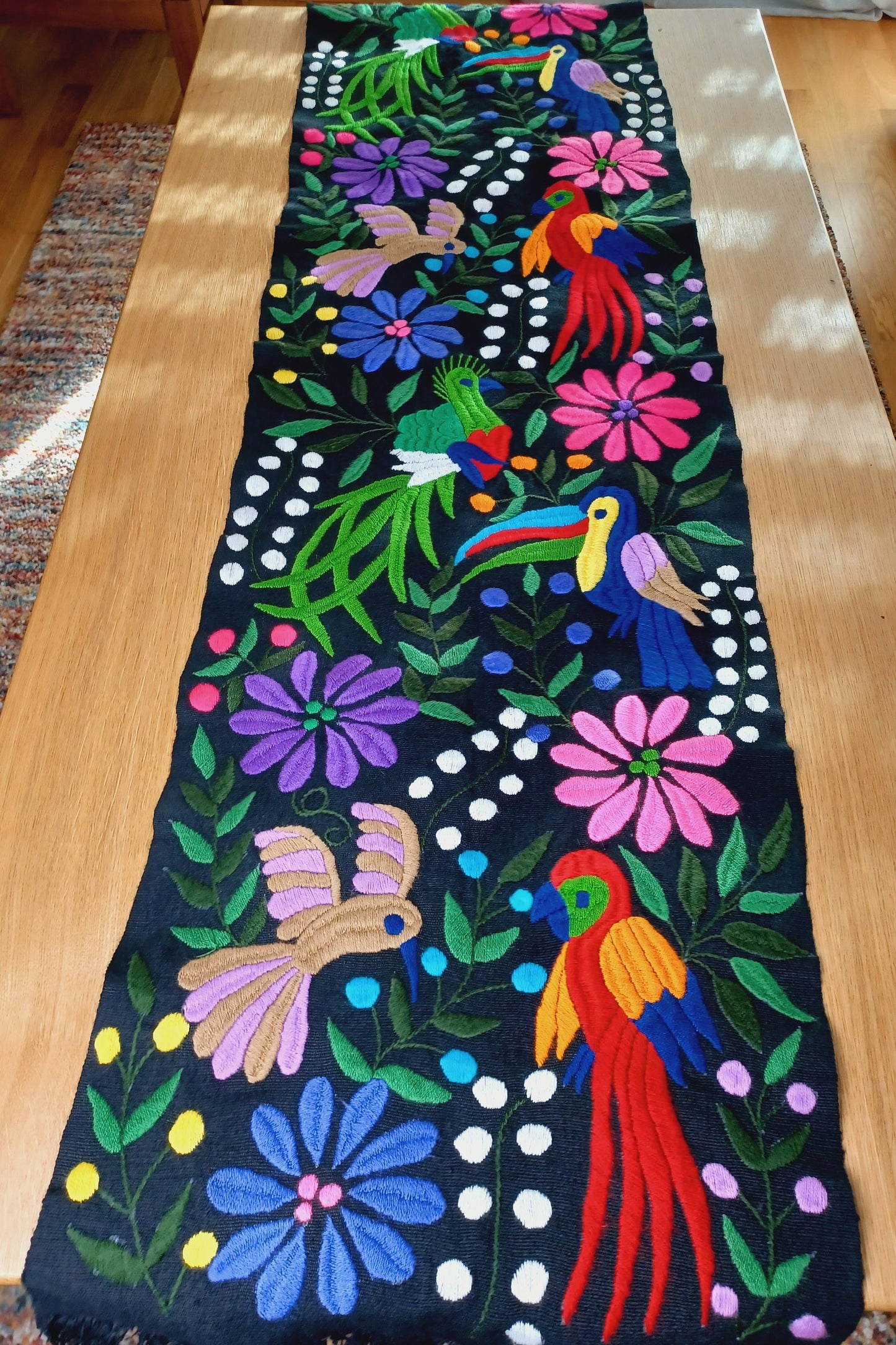 Mexican table runner, handwoven and embroidered, Chiapas style, wall hanging