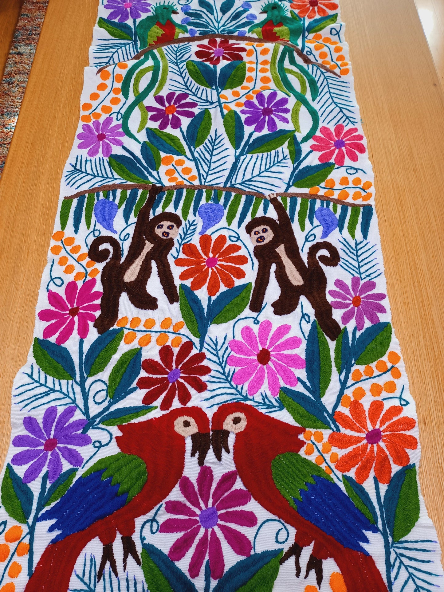 Mexican table runner, handwoven and embroidered, Chiapas style, wall hanging