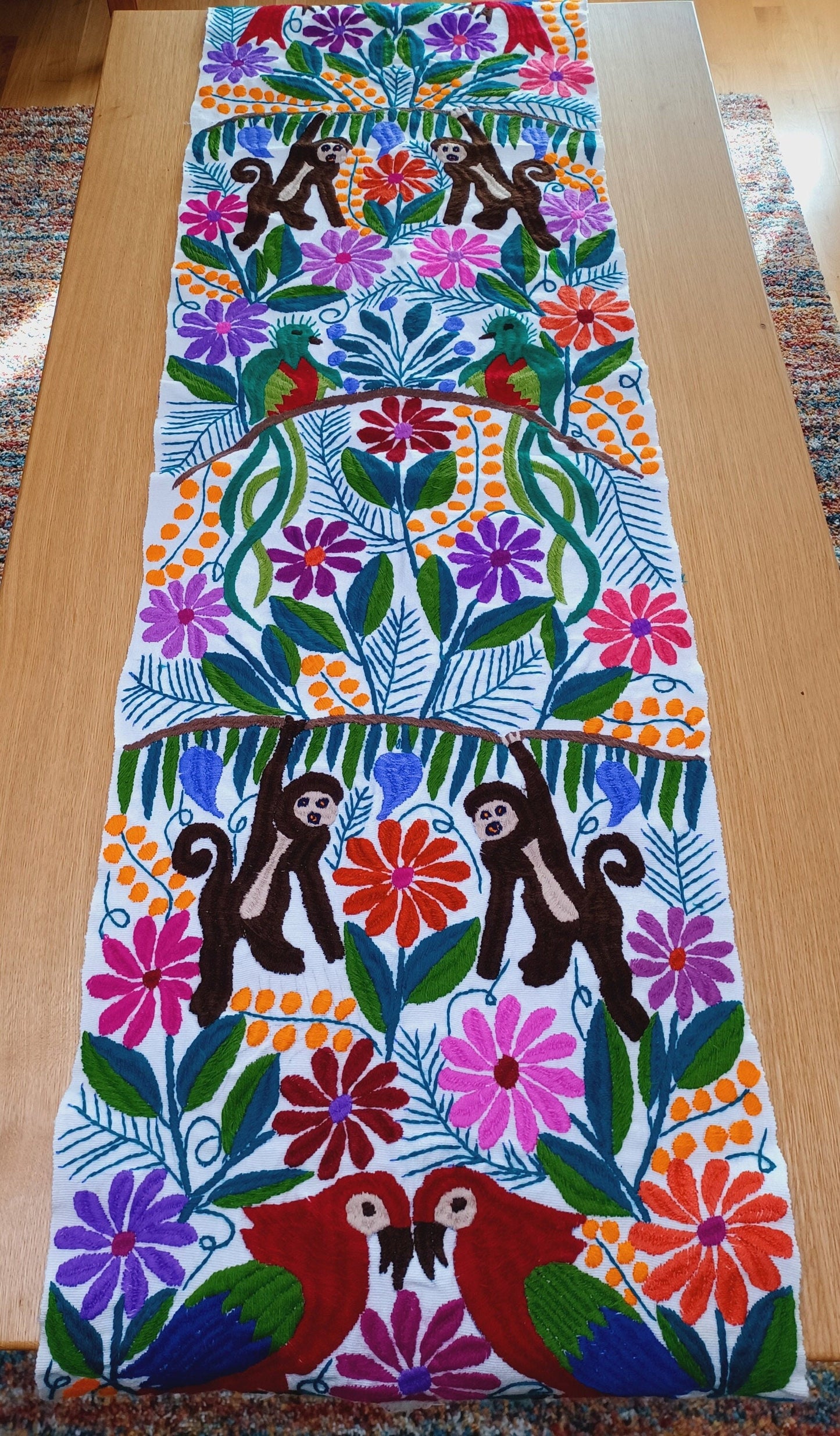 Mexican table runner, handwoven and embroidered, Chiapas style, wall hanging