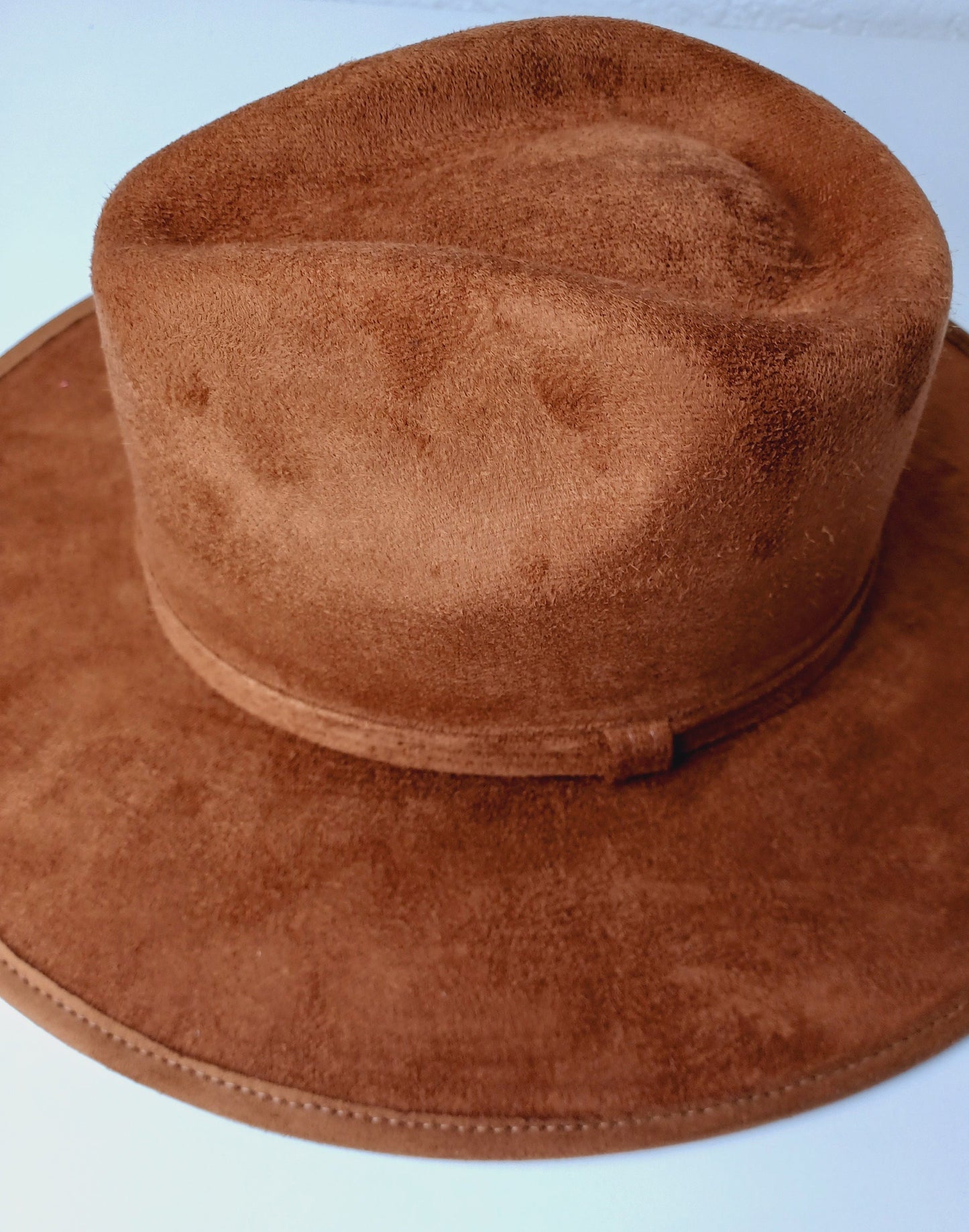 Fedora hat made of brown suede, handmade boho hat