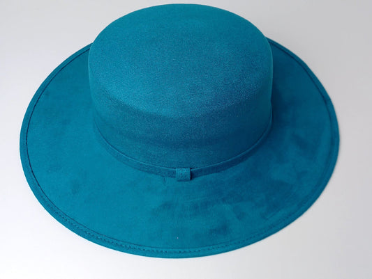 Boater hat, handmade hat from Mexico, boho hat, turquoise suede hat, women's hat, men's hat