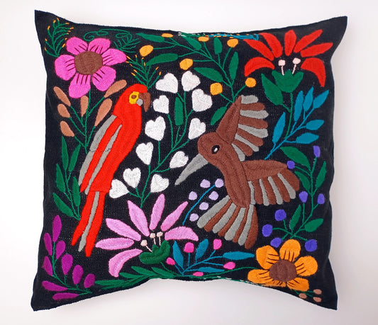 Mexican hand embroidered animal print cushion cover