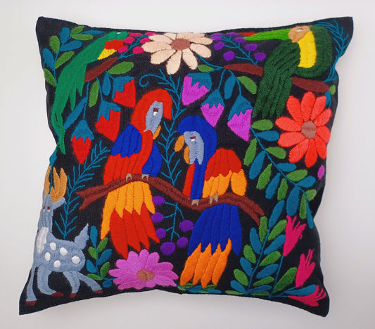 Coussin de canapé décoratif mexicain avec motifs d'animaux tissés et brodés à la main