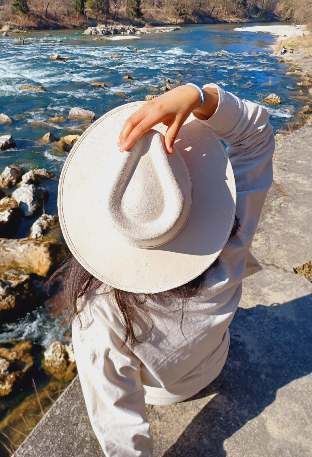 Fedora hat, handmade hat from Mexico, boho hat, beige suede hat