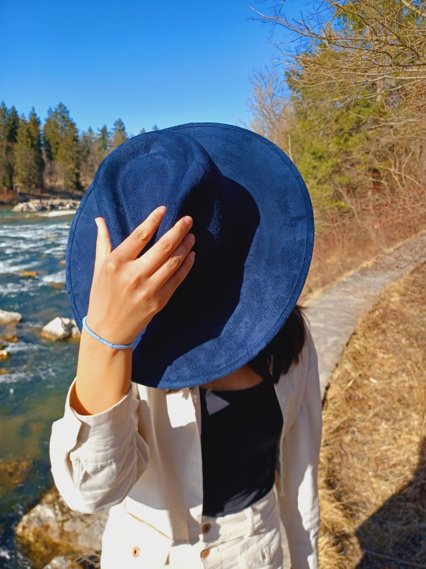 Fedora hat, handmade hat from Mexico, boho hat, dark blue suede hat