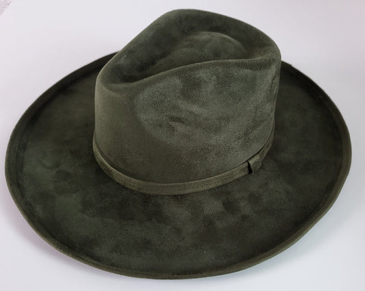 Fedora hat with curved brim, green hat, women's hat, men's hat