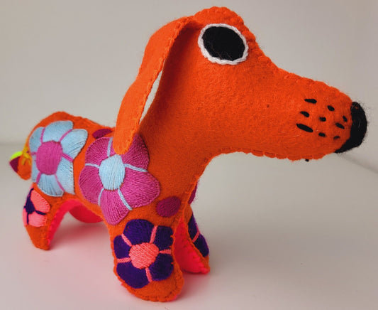 handmade dog from Mexico, embroidered stuffed animal, stuffed toy