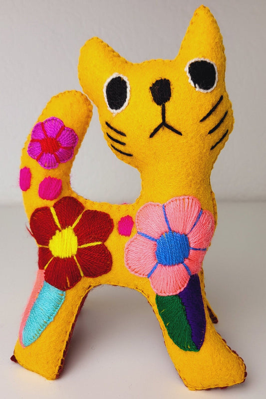 handmade stuffed cat from Mexico, embroidered stuffed animal, stuffed toy