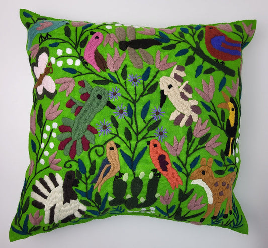 Mexican hand embroidered cushion cover, animal print pillow cover