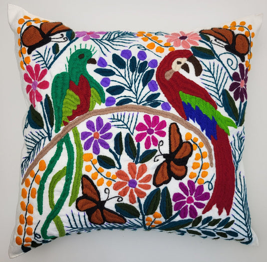 Mexican hand embroidered cushion cover, animal print pillow cover