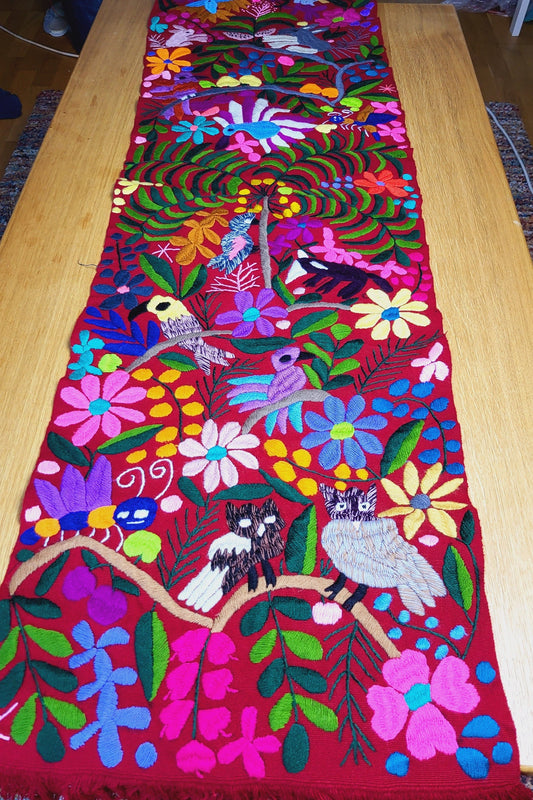 Mexican table runner, handwoven and embroidered, Chiapas style, wall hanging