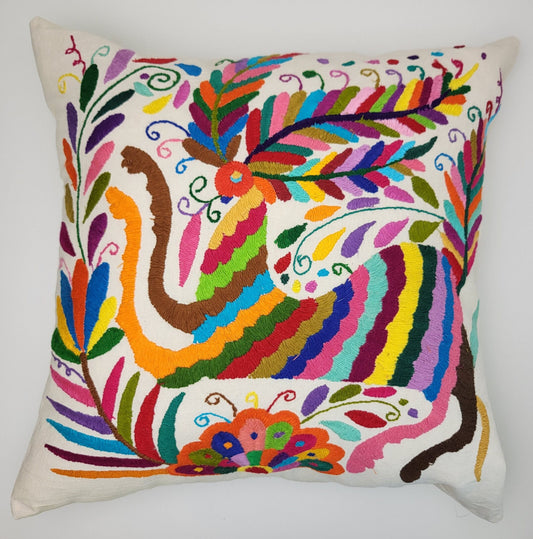 Mexican Otomi pillowcase, hand embroidered pillow