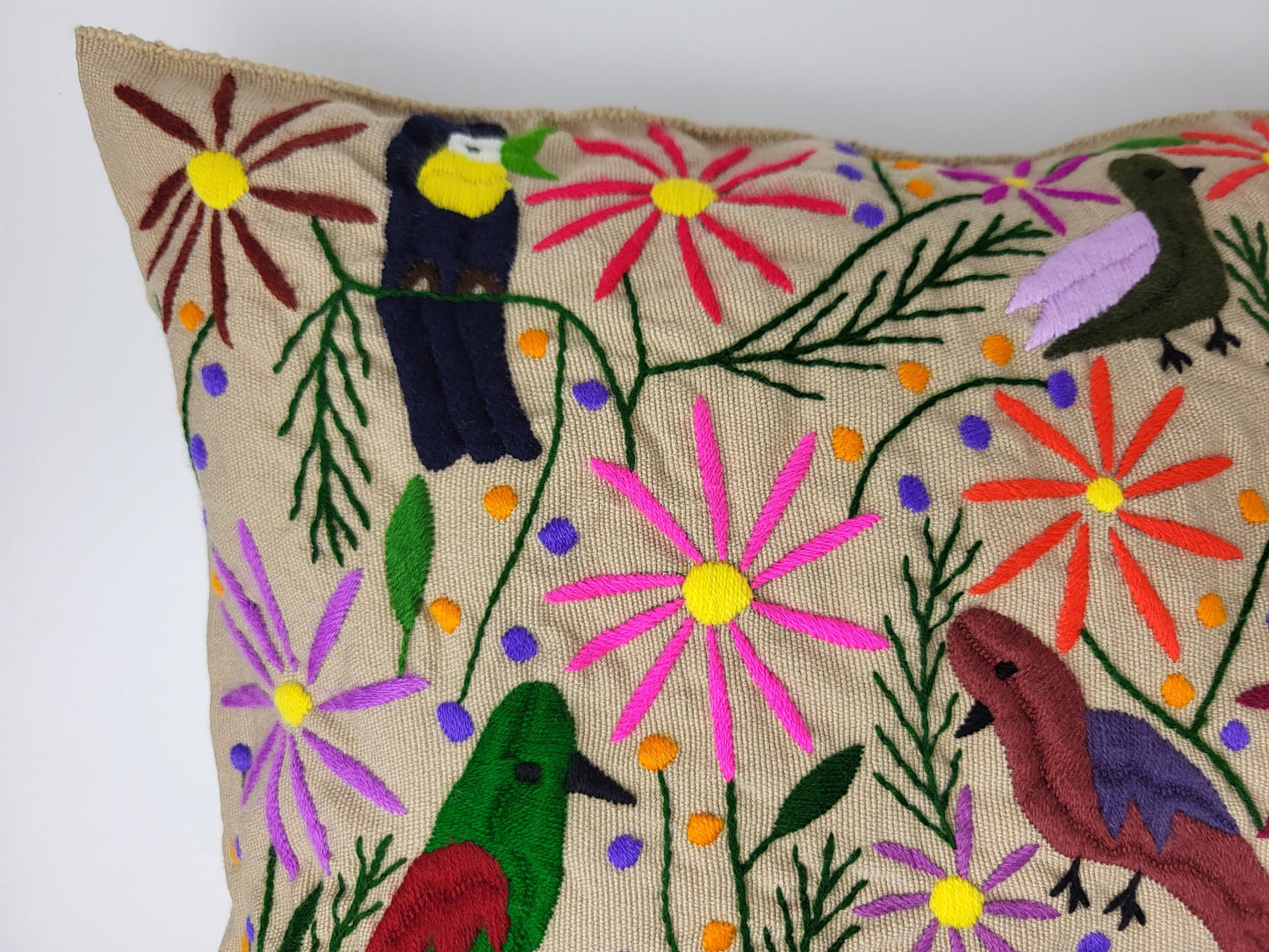 hand embroidered and woven cushion cover, cushion cover with bird pattern