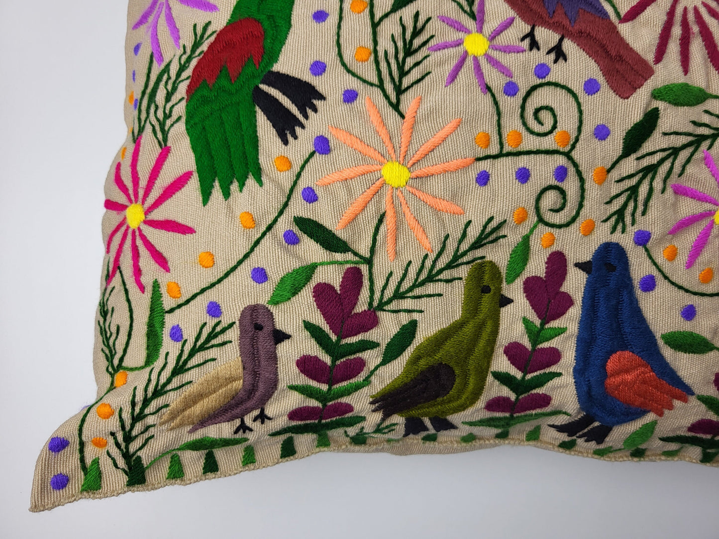 hand embroidered and woven cushion cover, cushion cover with bird pattern