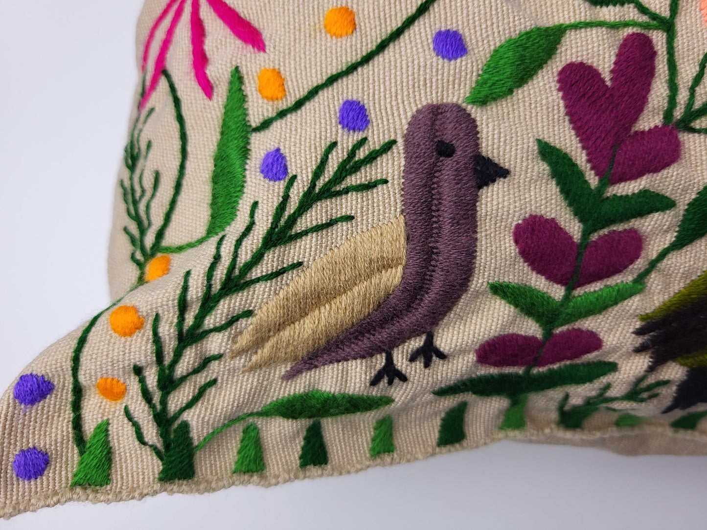 hand embroidered and woven cushion cover, cushion cover with bird pattern