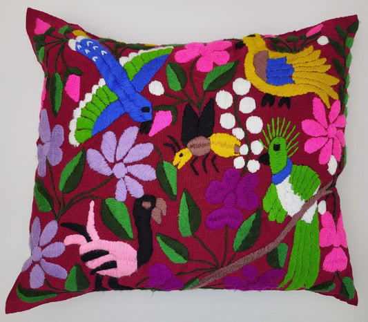 Mexican hand embroidered cushion cover, animal print pillow cover