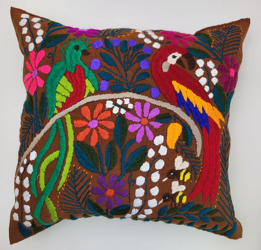 Mexican hand embroidered animal print cushion cover