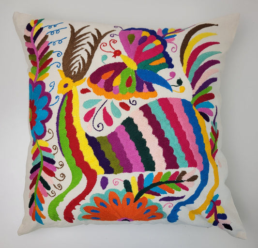 Mexican hand embroidered traditional pillowcase, Otomi pillowcase