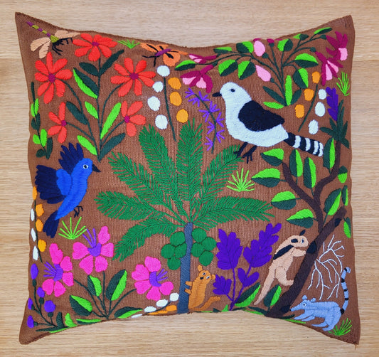 hand-embroidered and woven cushion cover from Mexico