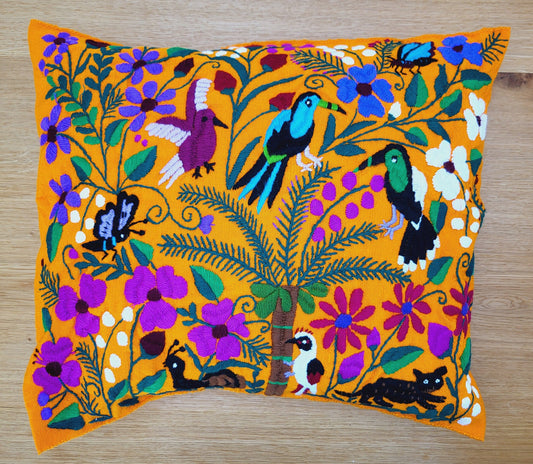 Animal print cushion, hand embroidered and woven in Mexico by indigenous women