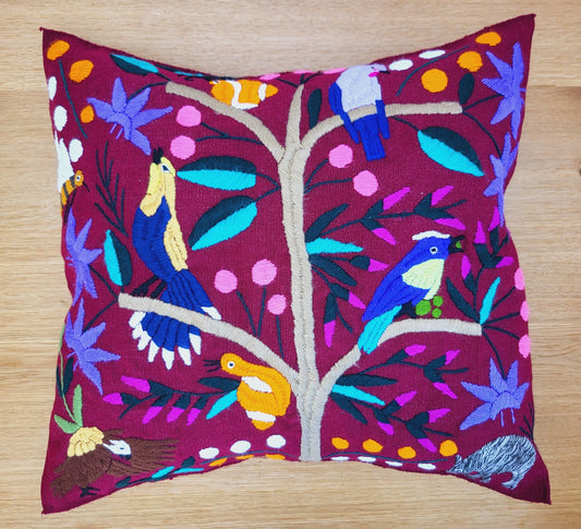 Animal print cushion, hand embroidered and woven in Mexico by indigenous women