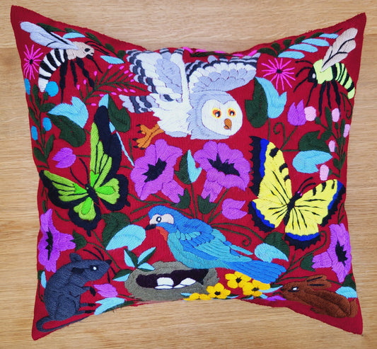 Mexican hand embroidered animal print cushion cover