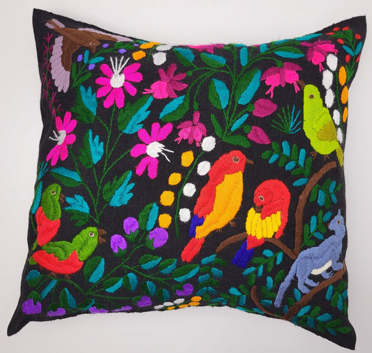 Mexican hand embroidered cushion cover, animal print pillow cover