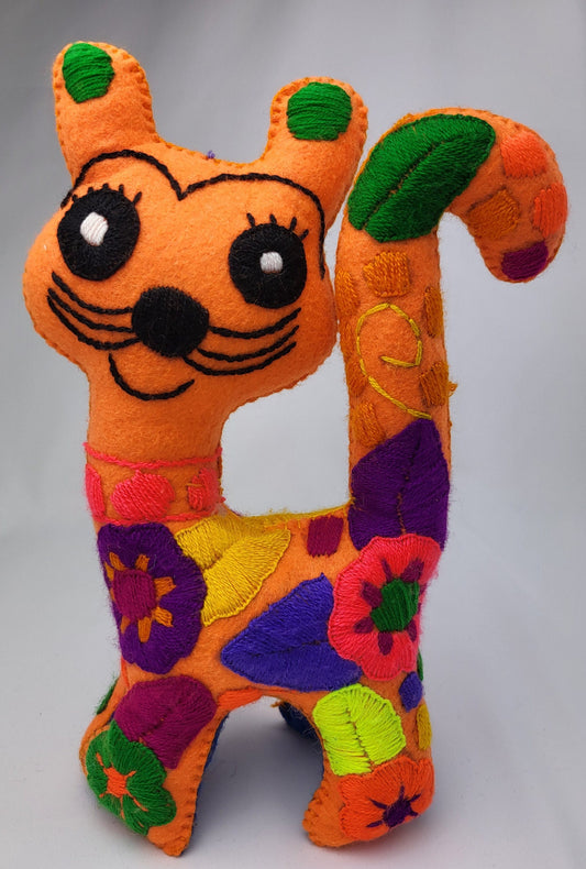 hand-embroidered cat, stuffed toy from Mexico