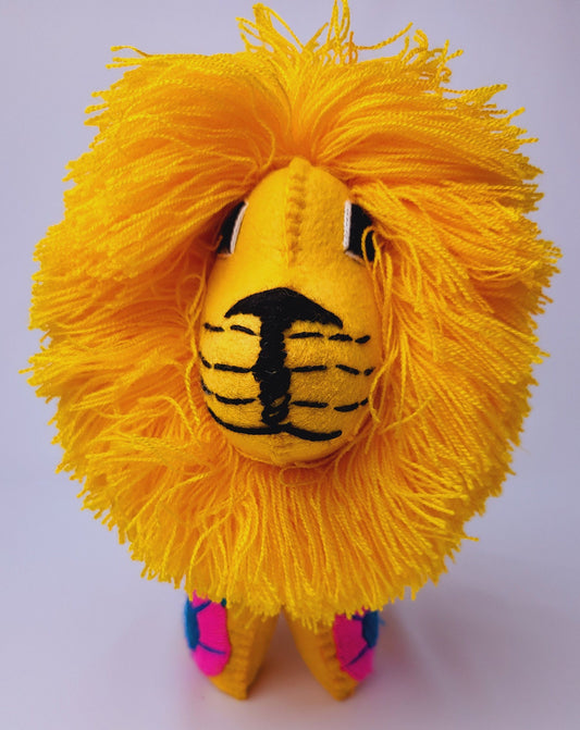 lion brodé à la main, lion animal en peluche du Mexique