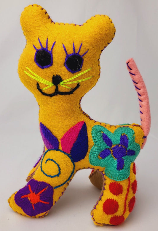 hand-embroidered little cat, stuffed toy from Mexico